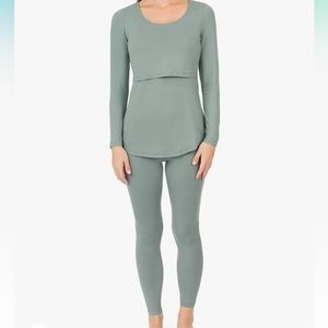 Kindred Bravely Sage Green & Maroon Nursing Pajama Set